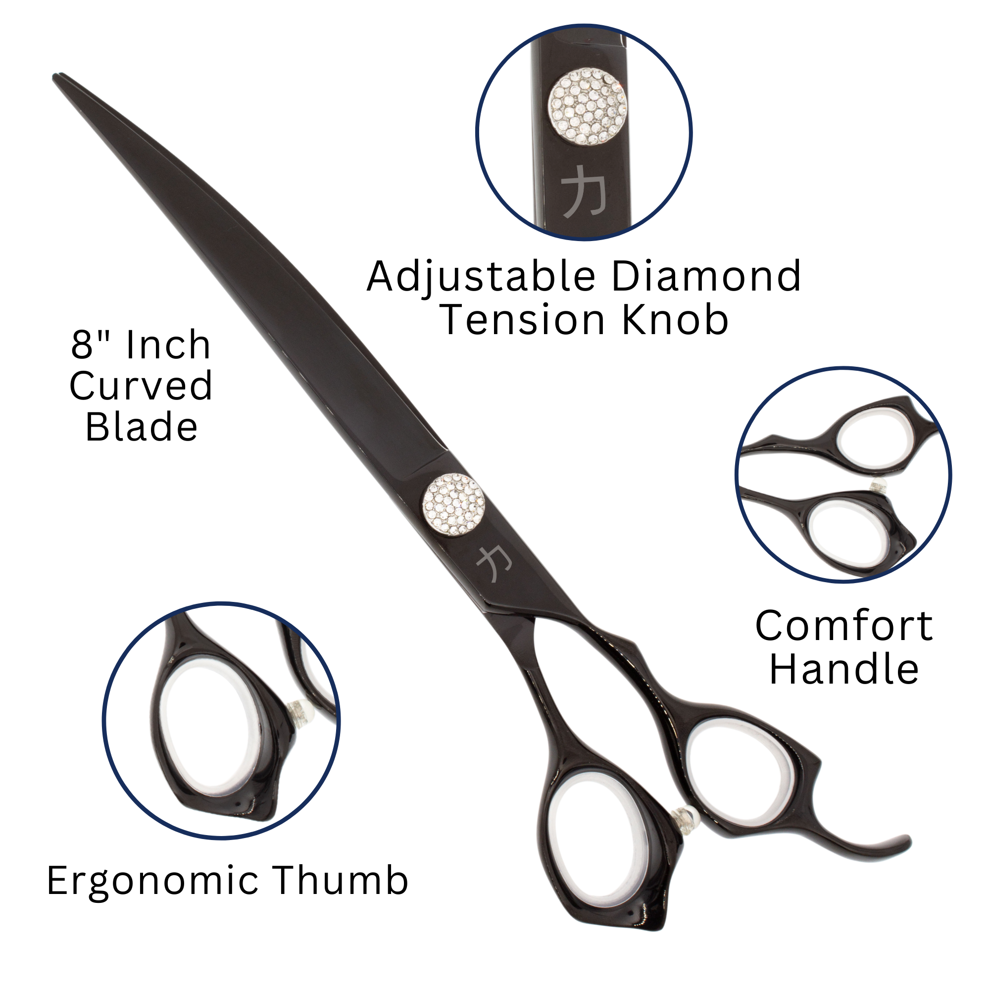 8" BEP600 Elegance Black Curved Grooming Shear Features