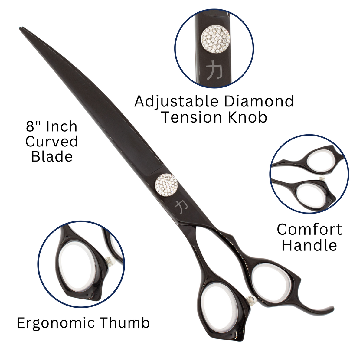 8" BEP600 Elegance Black Curved Grooming Shear Features