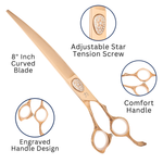 8" BEP613 Rose Gold Curved Grooming Shear Features