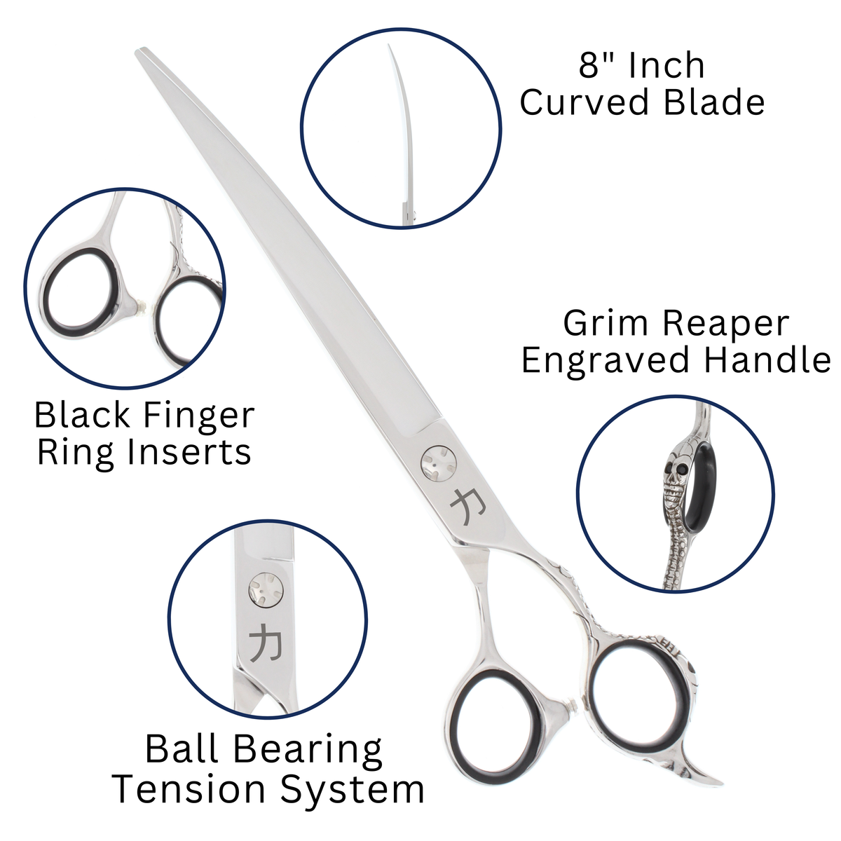 8" KO1 Grim Reaper Curved Grooming Shears Features